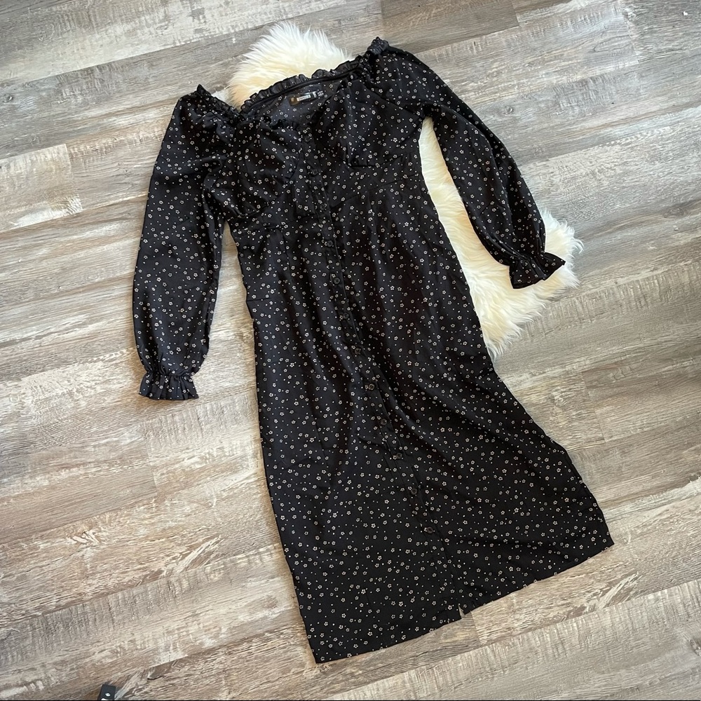 BNWOT L Missguided black milkmaid midi dress